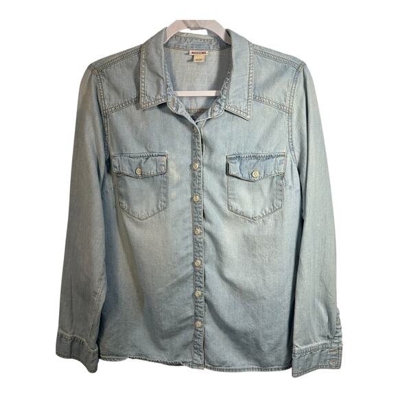 Mossimo Bleach Wash Button Up Shirt SZ XL Grunge Y2K Oversized Ranchcore Top - Picture 1 of 7